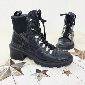 Dolce Vita Rubi Bootie Black Croc leather combat boots size 8.5